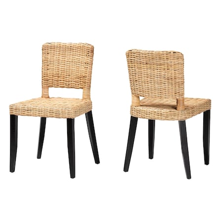 Bali & Pari Dermot Modern Bohemian Wood and Natural Rattan 2-Piece Dining Chair Set 238-2PC-13217-ZORO